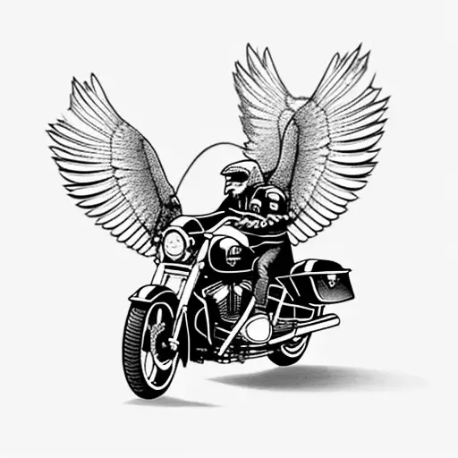An Eagle Riding A Harley Davidson Motorbike At Night