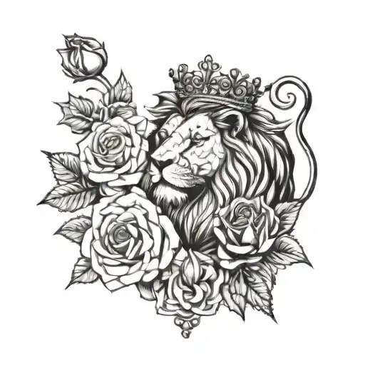 Roses And Lion With Crown