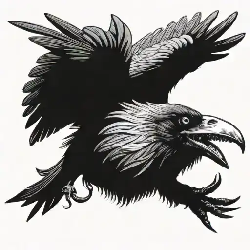 A Crow With A Human Eye In His Mouth Open