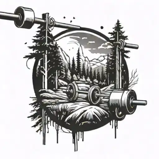 A Weightlifting Barbell With A Forest Landscape Wrapping Around It