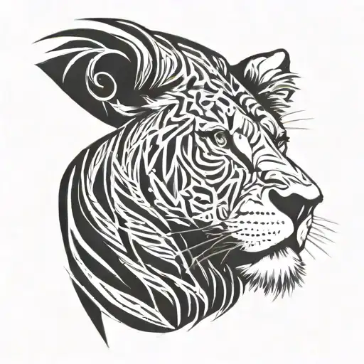 A Lion Profile With Bold Lines