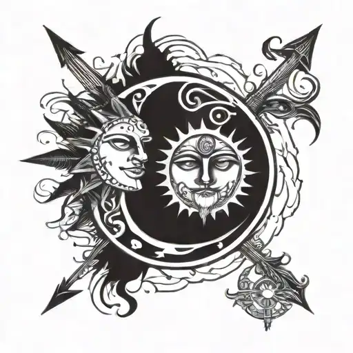 Sun And Moon Representing Patentes With Three Arrows Crossed Representing Brothers Long Dising