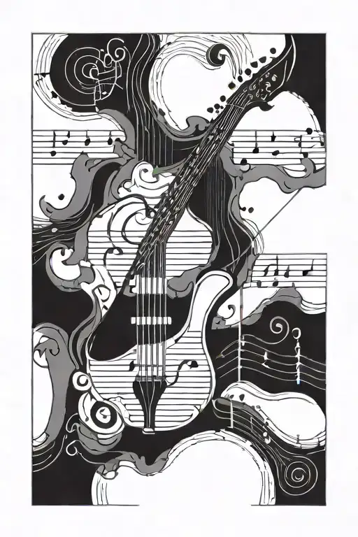 Turn And Face The Strange Line Tattoo Design Incorporating Musical Notes