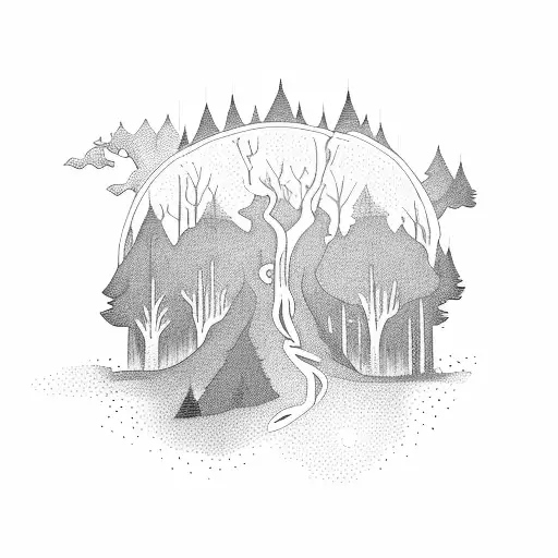 Dark Forest With A Gaslamp In The Middle Oh A Path