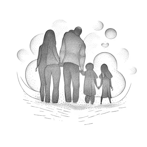 Family Holding Hands On Beach
