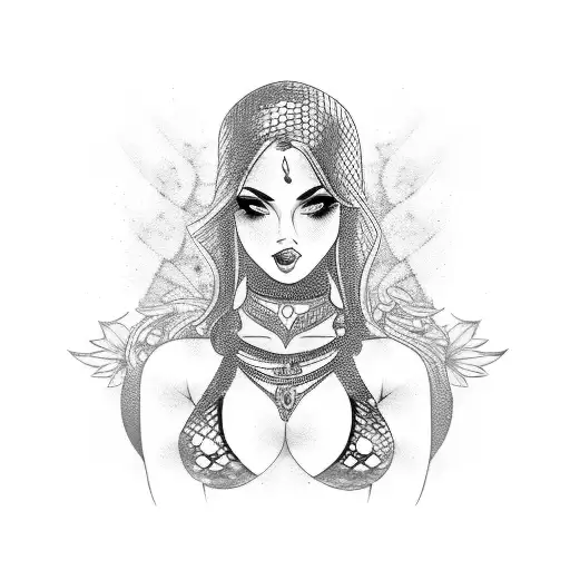 Beautiful Muscular Woman With Black Hair And Chain Mail Bikini