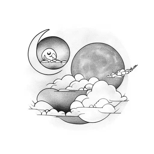 Birds With Moon And Clouds