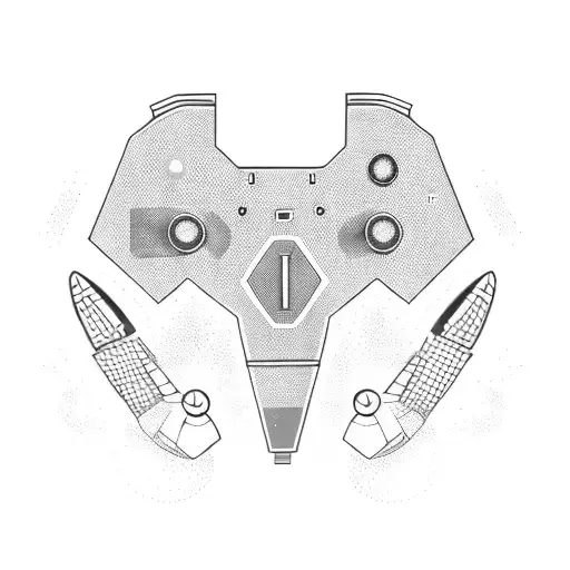 A Blackwork Tattoo Of A Gaming Controller Transforming Into A Futuristic Spaceship