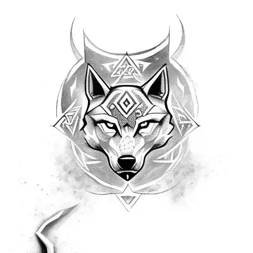 A Powerful Slavic Wolf Surrounded By Ancient Symbols And Runes