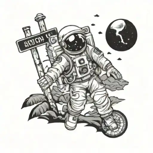 Astronaut Exploring From Island To A City With The Street Sign 255