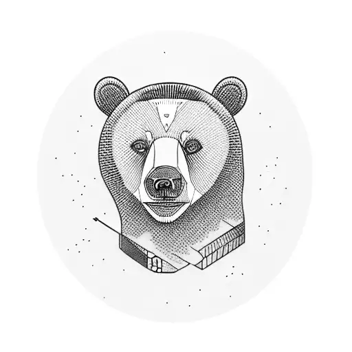 A Minimalist Tattoo Of A Bear Surrounded By Arrows