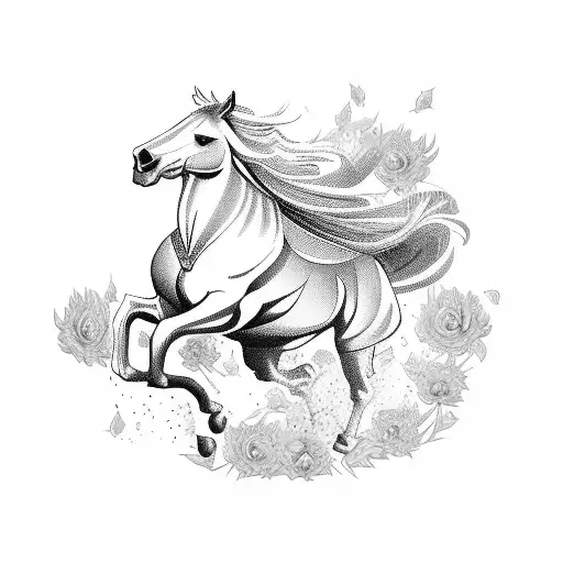 A Majestic Horse Running Through A Field Of Flowers