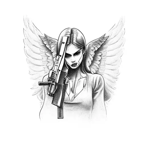 Angel Holding A Gun In A Menacing Pose