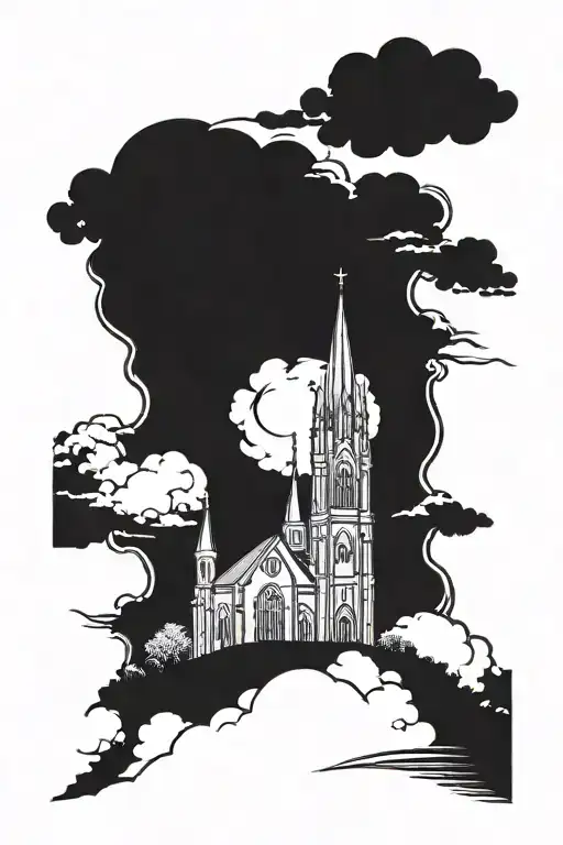 Gothic Church Towers With Background Filler Clouds Landscape