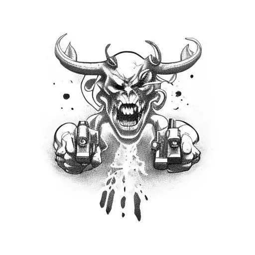 A Demon Holding A Gun In A Menacing Pose