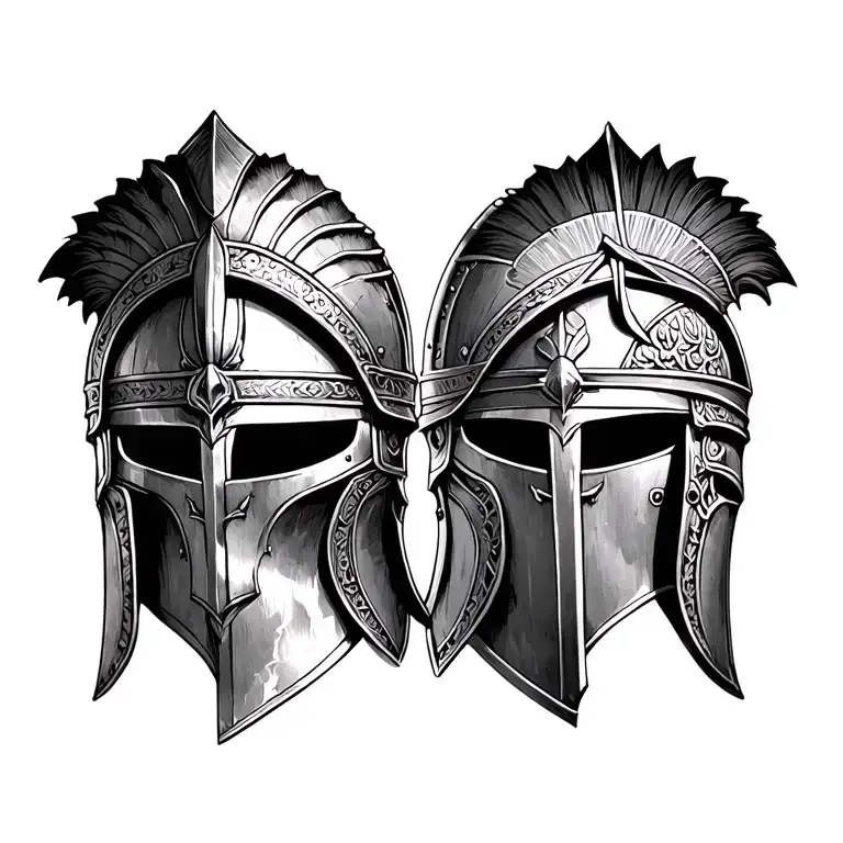 2 Gladiator Helmets On Chest Piece