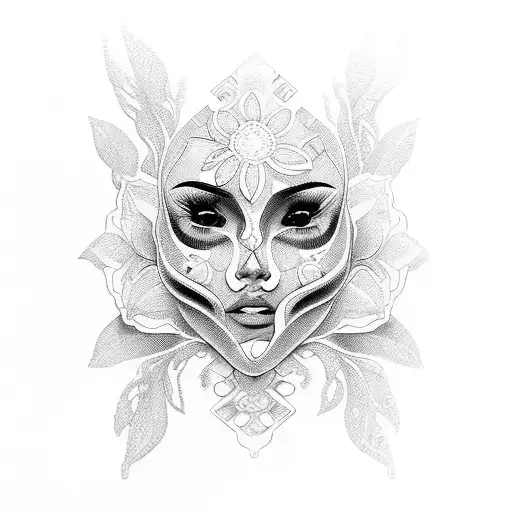 A Woman's Face Composed Of Intricate Floral Patterns