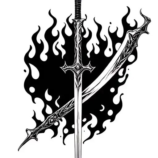 Black Flames Sword Tattoo For A Man