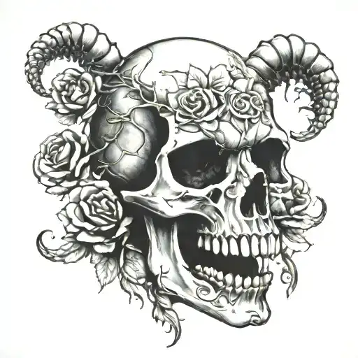 Woman Face Rose Scorpion Skull