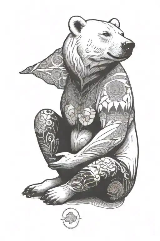 A Polar Bear Sits In The Lotus Position And Meditates