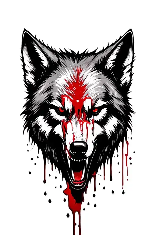 A Horror Wolf Animal Face Having Blood On His Face