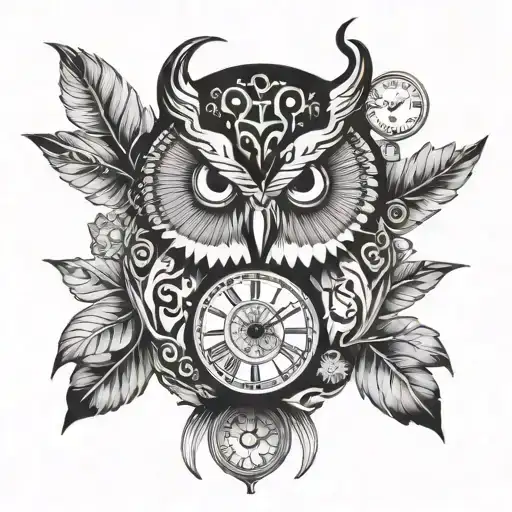 Owl And Clock Face Surrounded