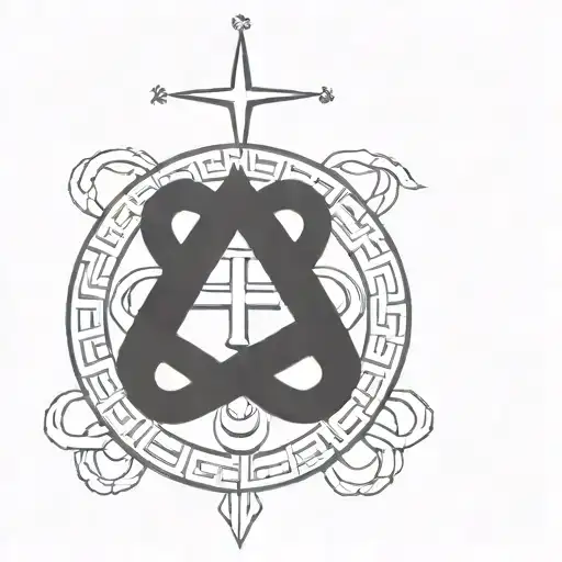 Alpha And Omega With Cross Surrounded By Hercules' Knot