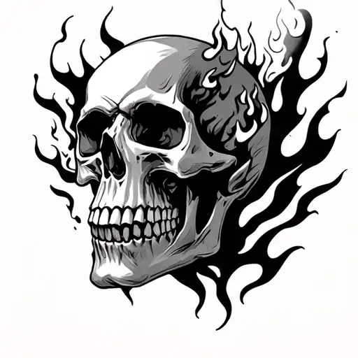 Skull With Fire Coming Out Of Its