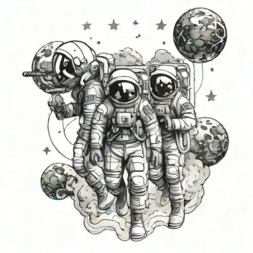 Three Astronauts Exploring The Galaxy Fill With Smoke And Stars