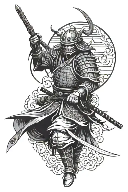 Tired Samurai Warrior Red Sun