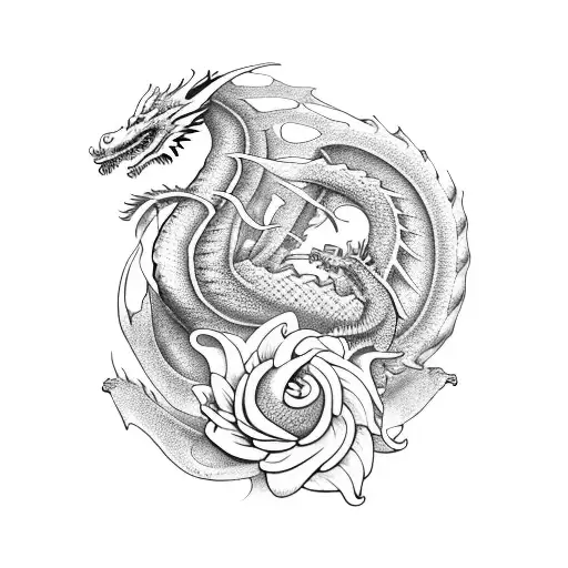 An Dragon Wrapped Around A Lily Flower
