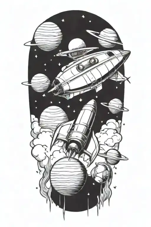 Rocket Ship And Planets And Ufo