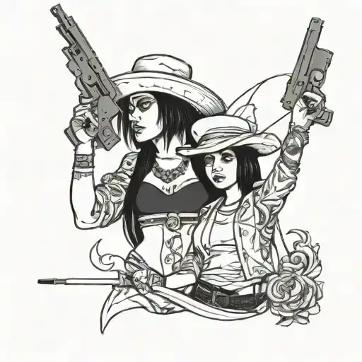 Catarina And The Bandida Holding A Gun