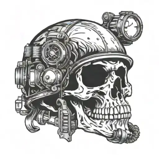 A Skull In A Military Helmet With Night Vision Goggles