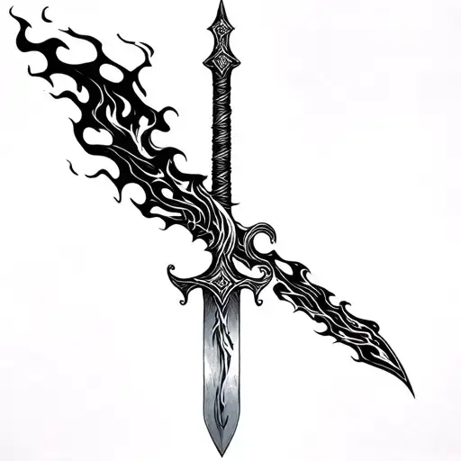 Black Flames Sword Tattoo For A Man