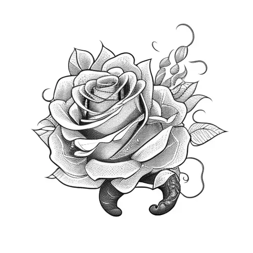 A Blackwork Tattoo Of A Snake Coiling Around A Bouquet Of Flowers