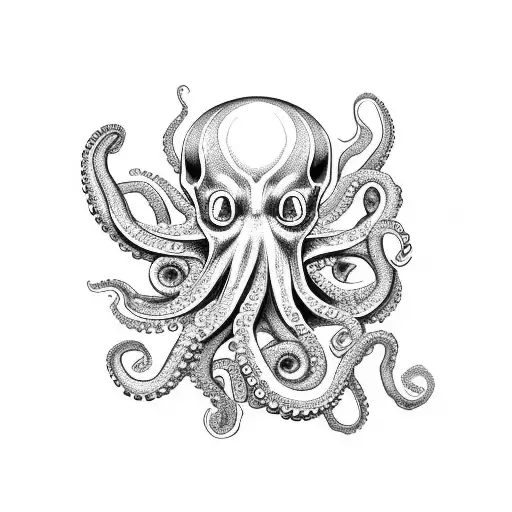 An Octopus With Flowers Around Holding A Skull