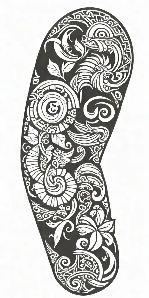 A Polynesian-inspired Tattoo Design Featuring Traditional Hawaiian Symbols Of Strength