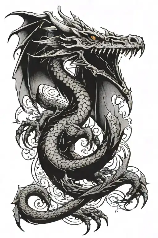 Gloomy Wyvern Dragon Across The Leg