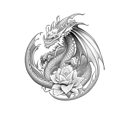 A Dragon Wrapped Around A Lily Flower