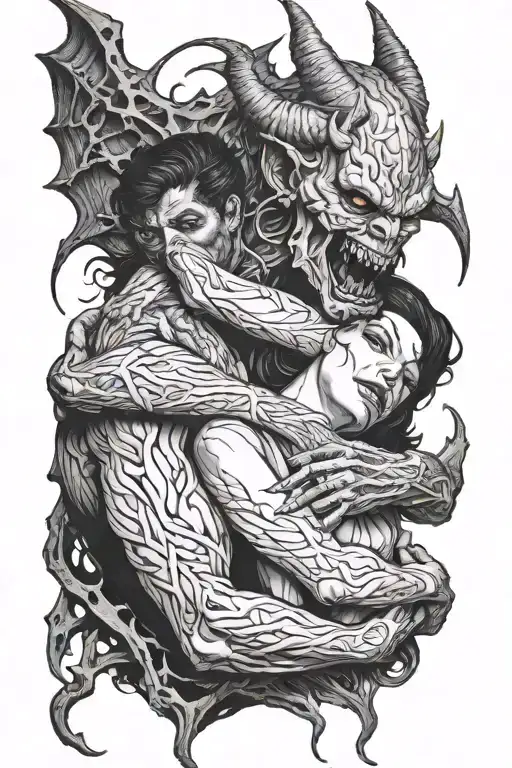 Hyper Realistic Demon Holding A Dark Haired Woman Lover