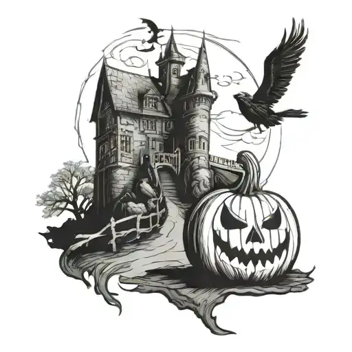 Sleepy Hollow With A Pumpkin For A Head And Castle In The Back Ground