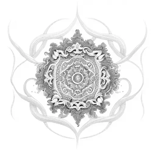 A Blackwork Tattoo Of A Filigree Vine Intertwined With A Baroque Ornamental Pattern