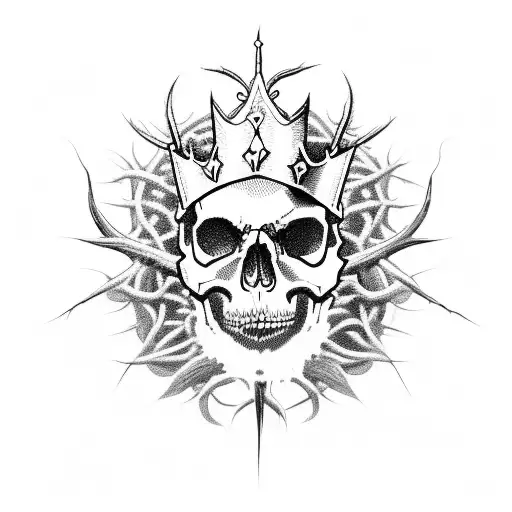 A Skull Wearing A Crown Of Thorns And Surrounded By Swirling Dark Magic Symbols