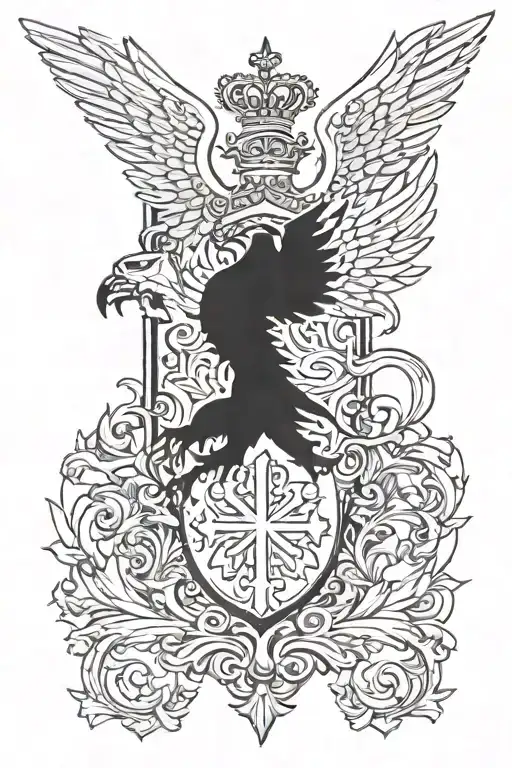 Polish Coat Of Arms On Chest Into A Falling Angel Full Arm Sleeve
