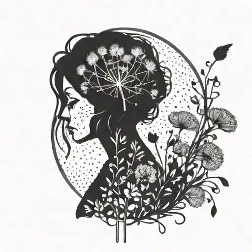 Silhouette Of A Female Body And A Dandelion