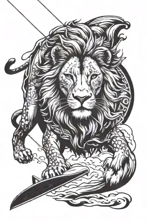 A Majestic Lion Kiteboarding Over The Savannah