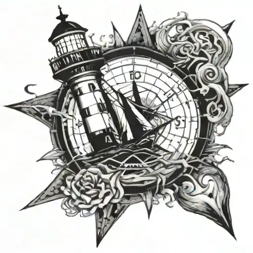 Nautic Compass Rose Kraken Light House Anchor