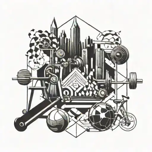 A Geometric Pattern Incorporating Gym Equipment And Travel Landmarks
