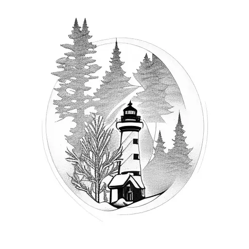 A Serene Lighthouse Nestled Among Towering Pine Trees
